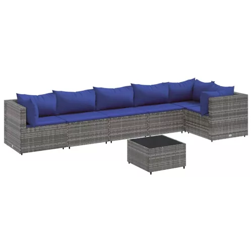  7 részes szürke polyrattan kerti ülőgarnitúra párnákkal