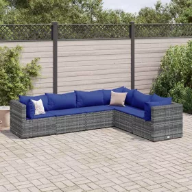    6 részes szürke polyrattan kerti ülőgarnitúra párnákkal
