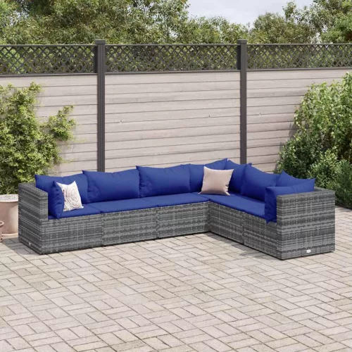  6 részes szürke polyrattan kerti ülőgarnitúra párnákkal