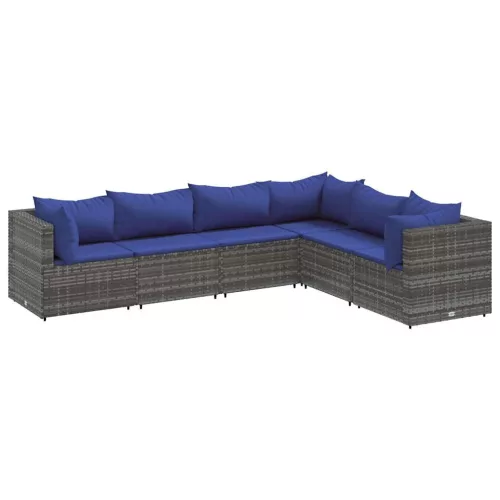  6 részes szürke polyrattan kerti ülőgarnitúra párnákkal