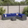  7 részes szürke polyrattan kerti ülőgarnitúra párnákkal
