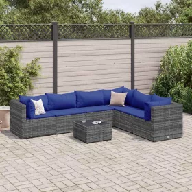    7 részes szürke polyrattan kerti ülőgarnitúra párnákkal