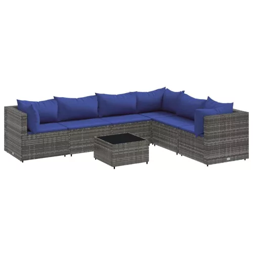  7 részes szürke polyrattan kerti ülőgarnitúra párnákkal