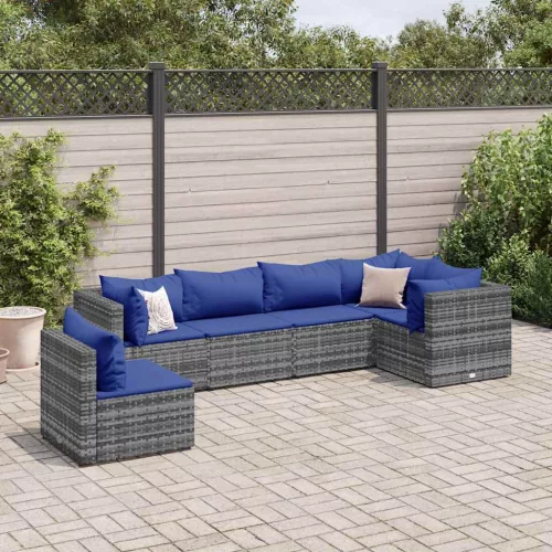  6 részes szürke polyrattan kerti ülőgarnitúra párnákkal
