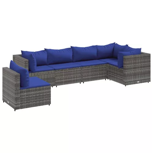  6 részes szürke polyrattan kerti ülőgarnitúra párnákkal