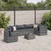  7 részes szürke polyrattan kerti ülőgarnitúra párnákkal
