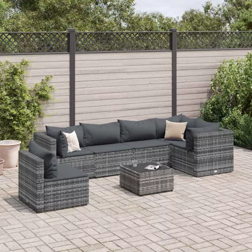  7 részes szürke polyrattan kerti ülőgarnitúra párnákkal