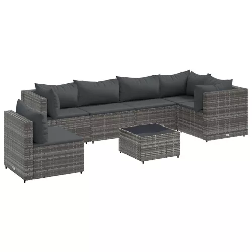  7 részes szürke polyrattan kerti ülőgarnitúra párnákkal