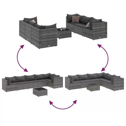  7 részes szürke polyrattan kerti ülőgarnitúra párnákkal