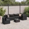  7 részes fekete polyrattan kerti ülőgarnitúra párnákkal
