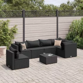    7 részes fekete polyrattan kerti ülőgarnitúra párnákkal