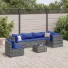  7 részes szürke polyrattan kerti ülőgarnitúra párnákkal