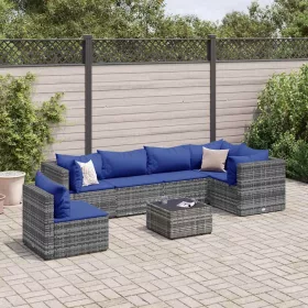   7 részes szürke polyrattan kerti ülőgarnitúra párnákkal