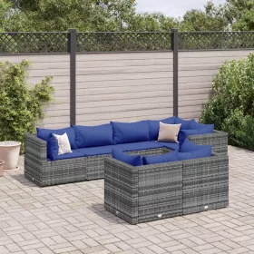   7 részes szürke polyrattan kerti ülőgarnitúra párnákkal