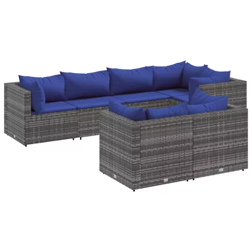  7 részes szürke polyrattan kerti ülőgarnitúra párnákkal