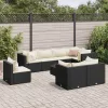  9 részes fekete polyrattan kerti ülőgarnitúra párnákkal