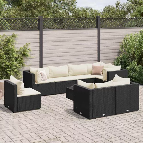  9 részes fekete polyrattan kerti ülőgarnitúra párnákkal