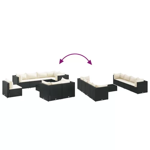  9 részes fekete polyrattan kerti ülőgarnitúra párnákkal