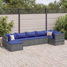    7 részes szürke polyrattan kerti ülőgarnitúra párnákkal