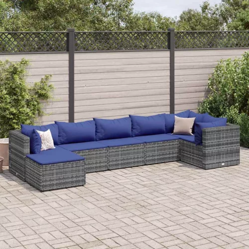  7 részes szürke polyrattan kerti ülőgarnitúra párnákkal