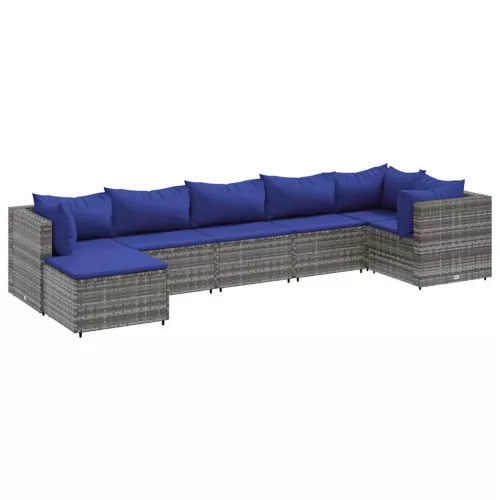  7 részes szürke polyrattan kerti ülőgarnitúra párnákkal