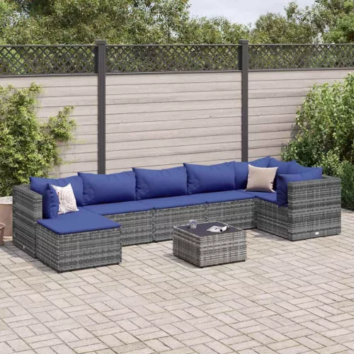  8 részes szürke polyrattan kerti ülőgarnitúra párnákkal