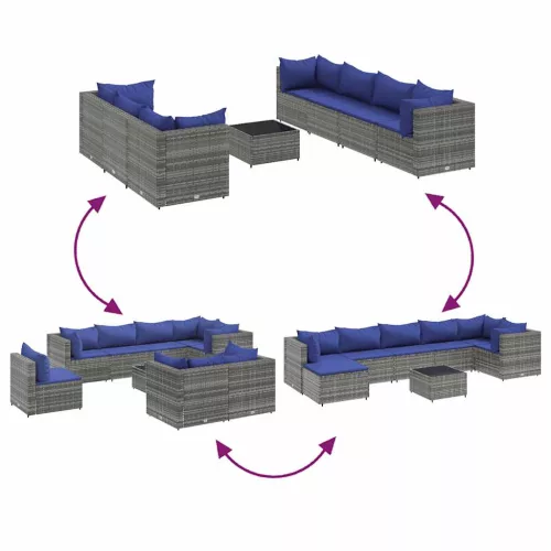 8 részes szürke polyrattan kerti ülőgarnitúra párnákkal