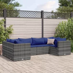    6 részes szürke polyrattan kerti ülőgarnitúra párnákkal
