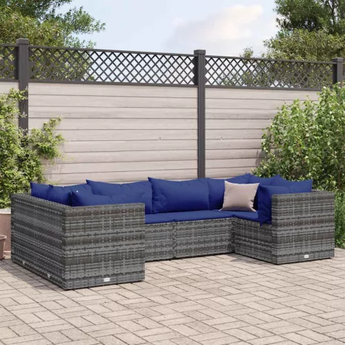  6 részes szürke polyrattan kerti ülőgarnitúra párnákkal
