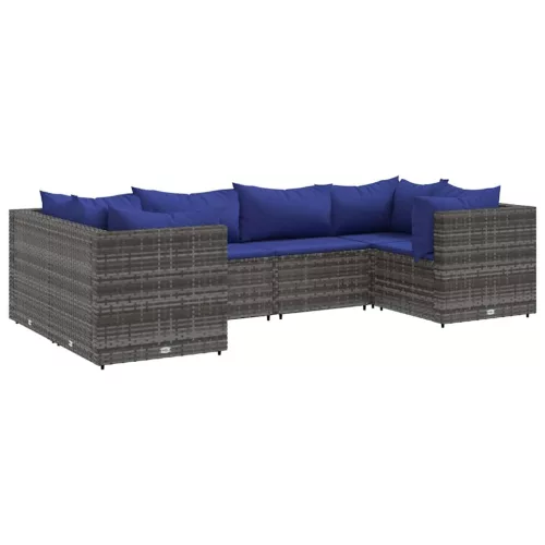  6 részes szürke polyrattan kerti ülőgarnitúra párnákkal
