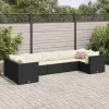  7 részes fekete polyrattan kerti ülőgarnitúra párnákkal
