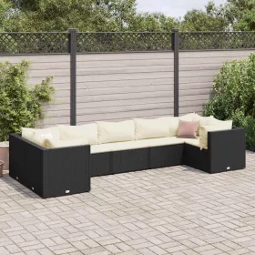    7 részes fekete polyrattan kerti ülőgarnitúra párnákkal