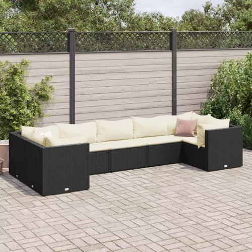  7 részes fekete polyrattan kerti ülőgarnitúra párnákkal