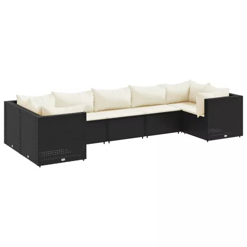 7 részes fekete polyrattan kerti ülőgarnitúra párnákkal