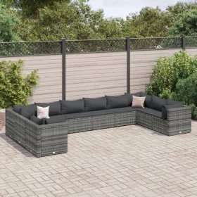    10 részes szürke polyrattan kerti ülőgarnitúra párnákkal