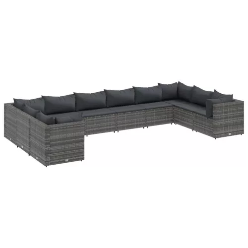  10 részes szürke polyrattan kerti ülőgarnitúra párnákkal