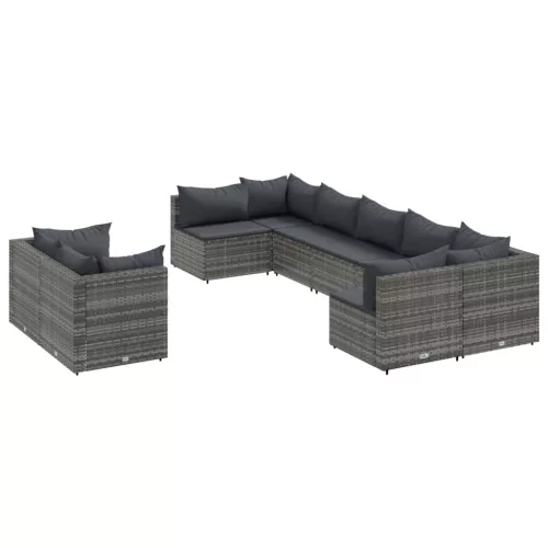  9 részes szürke polyrattan kerti ülőgarnitúra párnákkal