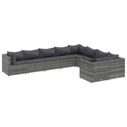  9 részes szürke polyrattan kerti ülőgarnitúra párnákkal