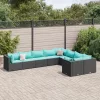  9 részes fekete polyrattan kerti ülőgarnitúra párnákkal