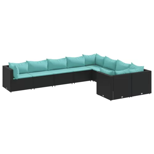  9 részes fekete polyrattan kerti ülőgarnitúra párnákkal