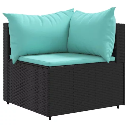  9 részes fekete polyrattan kerti ülőgarnitúra párnákkal