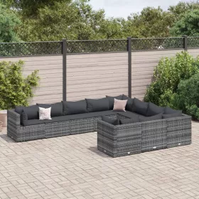    10 részes szürke polyrattan kerti ülőgarnitúra párnákkal