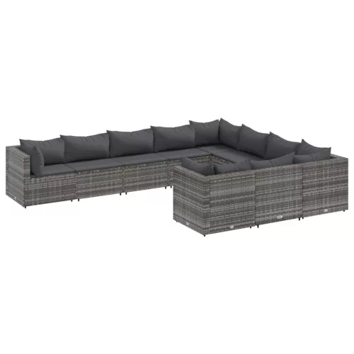  10 részes szürke polyrattan kerti ülőgarnitúra párnákkal