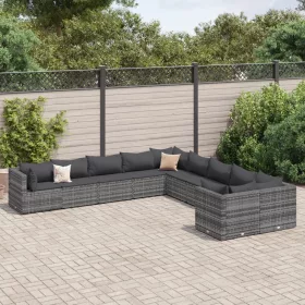    10 részes szürke polyrattan kerti ülőgarnitúra párnákkal