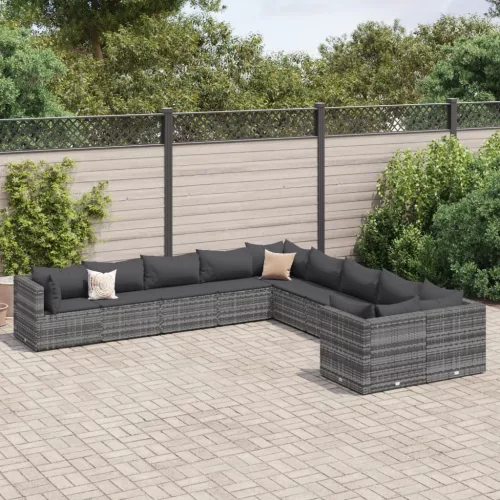  10 részes szürke polyrattan kerti ülőgarnitúra párnákkal