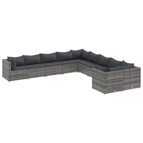  10 részes szürke polyrattan kerti ülőgarnitúra párnákkal
