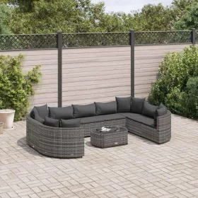    10 részes szürke polyrattan kerti ülőgarnitúra párnákkal