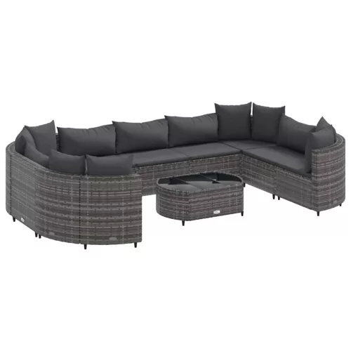 10 részes szürke polyrattan kerti ülőgarnitúra párnákkal