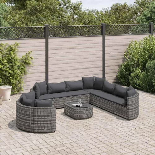  10 részes szürke polyrattan kerti ülőgarnitúra párnákkal