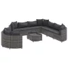  10 részes szürke polyrattan kerti ülőgarnitúra párnákkal
